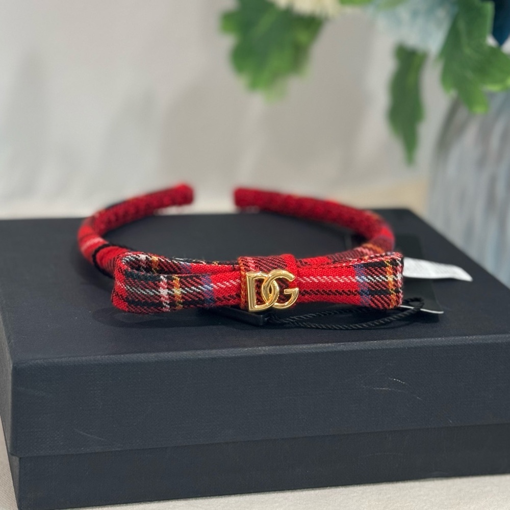 SOLD‼️NEW✨Dolce & Gabbana Red Tartan Virgin Wool Girls Hairband Headband - Picture 9 of 12